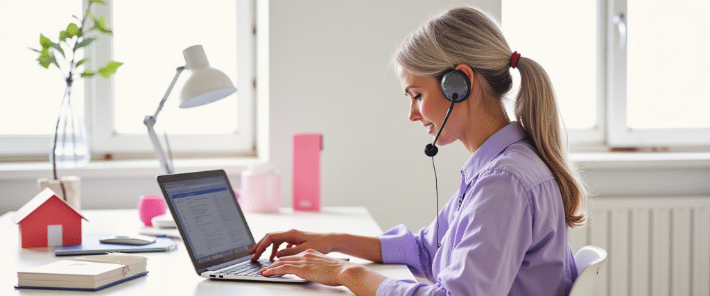 Agente conversacional en una inmobiliaria atendiendo a un cliente por teléfono